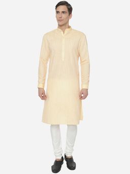 JB Studio - Men Yellow Cotton Regular Fit Solid Modi Kurta