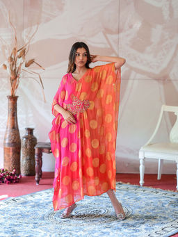 Farha Syed - Multi-Colour Kaftan with Separate Lining (Set of 2)