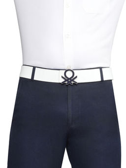United Colors of Benetton - Men Guell Reversible Casual Leather Belt - White & Black