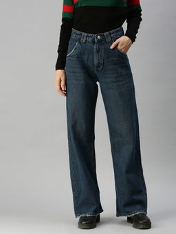SHOWOFFFF - Women Clean Look Blue Wide Leg Denim Jeans