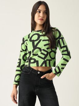 SHOWOFF - Womens Graphic Green Crop T Shirt