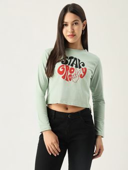 SHOWOFF - Womens Graphic Sea Green Crop T Shirt