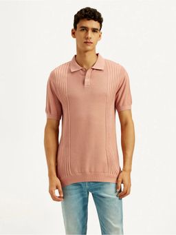 Levi's - Men Peach Textured Slim Fit Polo T-Shirt