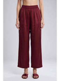 Barara Ethnic - Maroon Modal Satin Mid Waist Pant
