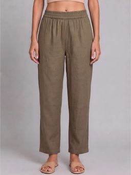 Barara Ethnic - Olive Cotton Mid Waist Pant