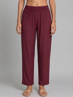 Barara Ethnic - Maroon Cotton Mid Waist Pant