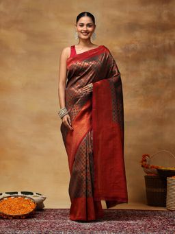 Garden VARELI - Women's Grey Geometric Zari Woven Art Silk Banarasi Saree