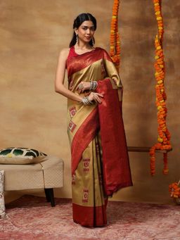 Garden VARELI - Women's Brown Traditional Zari Woven Art Silk Banarasi Saree