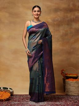 Garden VARELI - Women's Gunmetal Zari Woven Art Silk Banarasi Saree