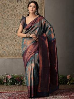 Garden VARELI - Women's Indigo Blue l Zari Woven Art Silk Banarasi Saree