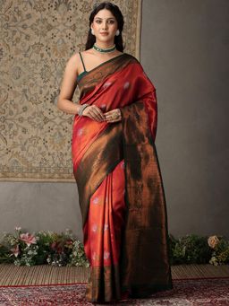 Garden VARELI - Women's Deep Red l Zari Woven Art Silk Banarasi Saree