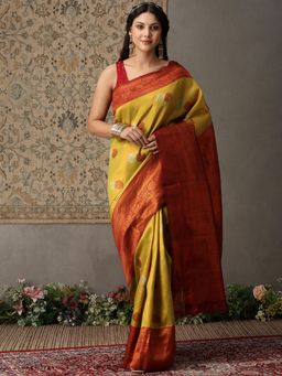 Garden VARELI - Women's Yellow Zari Woven Art Silk Banarasi Saree