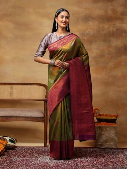 Garden VARELI - Women's Olive Green l Zari Woven Art Silk Banarasi Saree