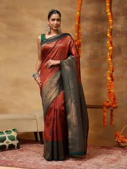 Garden VARELI - Women's Orange l Zari Woven Art Silk Banarasi Saree