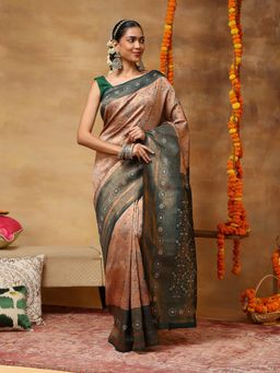 Garden VARELI - Women's Peach l Zari Woven Art Silk Banarasi Saree