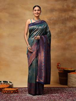 Garden VARELI - Women's Zari Blue Woven Art Silk Banarasi Saree