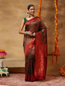 Garden VARELI - Women's Rust Orange l Zari Woven Art Silk Banarasi Saree