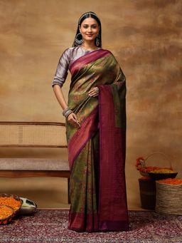 Garden VARELI - Women's Green Zari Woven Art Silk Banarasi Saree