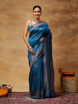 Garden VARELI - Women's Blue l Zari Woven Art Silk Banarasi Saree