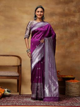 Garden VARELI - Women's Purple Zari Woven Art Silk Banarasi Saree