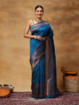 Garden VARELI - Women's Royal Blue l Zari Woven Art Silk Banarasi Saree