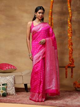Garden VARELI - Women's Pink l Zari Woven Art Silk Banarasi Saree
