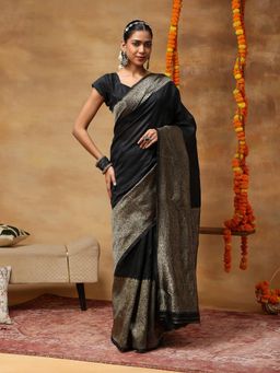 Garden VARELI - Women's Black Zari Woven Art Silk Banarasi Saree