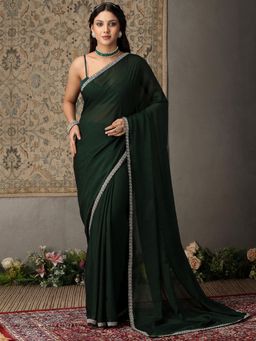 Garden VARELI - Women's Green Embroidered Georgette Banarasi Saree