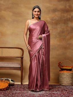 Garden VARELI - Women's Peach Embroidered Georgette Banarasi Saree