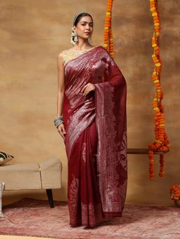 Garden VARELI - Women's Maroon Woven Silk Blend Banarasi Saree