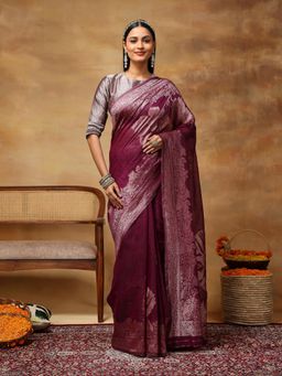 Garden VARELI - Women's Magenta Woven Silk Blend Banarasi Saree