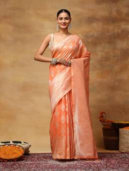 Garden VARELI - Women's Orange Woven Ethnic Motifs Art Silk Banarasi Saree