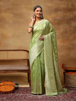 Garden VARELI - Women's Green Woven Ethnic Motifs Art Silk Banarasi Saree