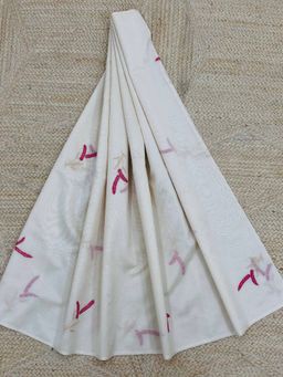 Palash - Off White Hand Embroidered Silk Chanderi Saree with Unstitched Blouse Piece