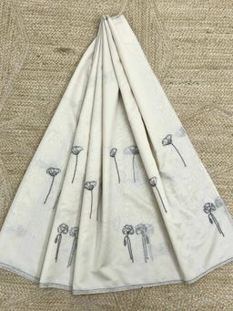 Palash - Off White Hand Embroidered Silk Chanderi Hanita Saree with Unstitched Blouse Piece