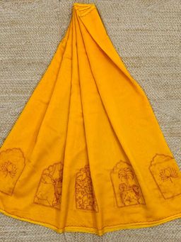 Palash - Yellow Hand Embroidered Silk Chanderi Bhavani Saree with Unstitched Blouse Piece