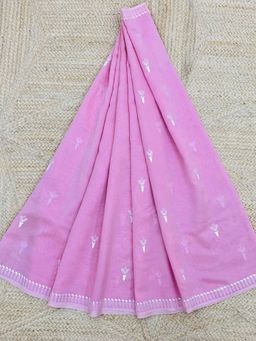 Palash - Pastel Pink Hand Embroidered Silk Chanderi Omaja Saree with Unstitched Blouse Piece