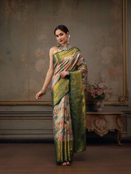 Silk Land - Handloom Multi Color Heavy Pure Silk Woven Banarasi Saree with Unstitched Blouse Piece