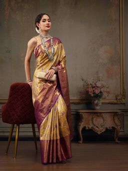 Silk Land - Handloom Mustard Heavy Pure Silk Woven Banarasi Saree with Unstitched Blouse Piece