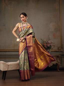 Silk Land - Handloom Multi Color Heavy Pure Silk Woven Banarasi Saree with Unstitched Blouse Piece