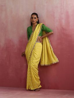 trueBrowns - Lime Muslin Silk Pre Draped Saree