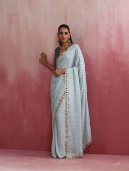 trueBrowns - Grey Muslin Silk Pre Draped Saree