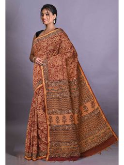 Unnati Silks - Orange Pure Bagri Printed Pashmina Sico Saree with Unstitched Blouse Piece