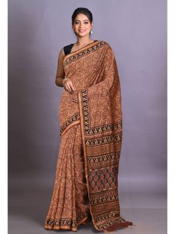 Unnati Silks - Orange Pure Bagri Printed Pashmina Sico Saree with Unstitched Blouse Piece