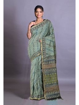 Unnati Silks - Blue Pure Bagri Printed Pashmina Sico Saree with Unstitched Blouse Piece
