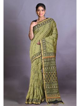 Unnati Silks - Green Pure Bagri Printed Pashmina Sico Saree with Unstitched Blouse Piece