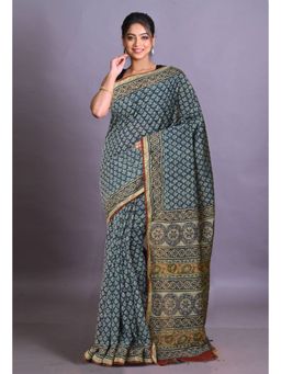 Unnati Silks - Blue Pure Bagri Printed Pashmina Sico Saree with Unstitched Blouse Piece