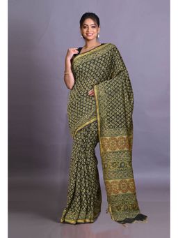 Unnati Silks - Black Pure Bagri Printed Pashmina Sico Saree with Unstitched Blouse Piece