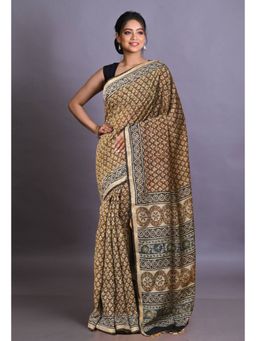 Unnati Silks - Brown Pure Bagri Printed Pashmina Sico Saree with Unstitched Blouse Piece