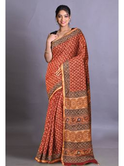 Unnati Silks - Red Pure Bagri Printed Pashmina Sico Saree with Unstitched Blouse Piece